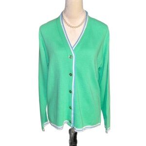 Haymaker ~ Women’s Large ~Vintage (1950’s) ~ Lime Green/ Blue ~ Sweater Cardigan